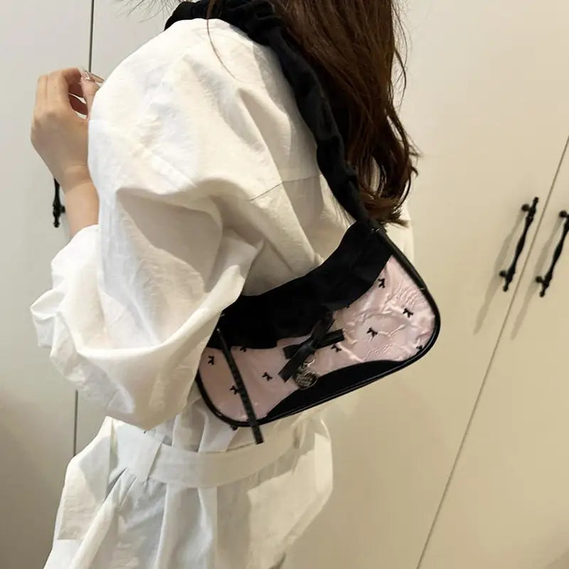 Women’s Shoulder Bag with Lace Ribbon Strap, Daily Casual Handbag