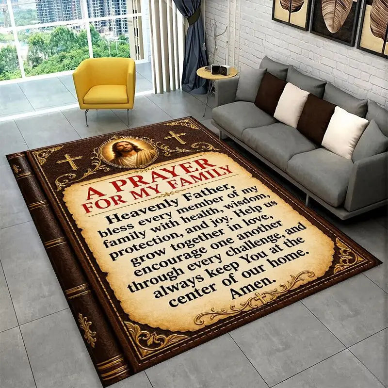 Large Area Rug with Virgin Mary Prayer Non-slip Durable Floor Carpet for Living Room or Bedroom