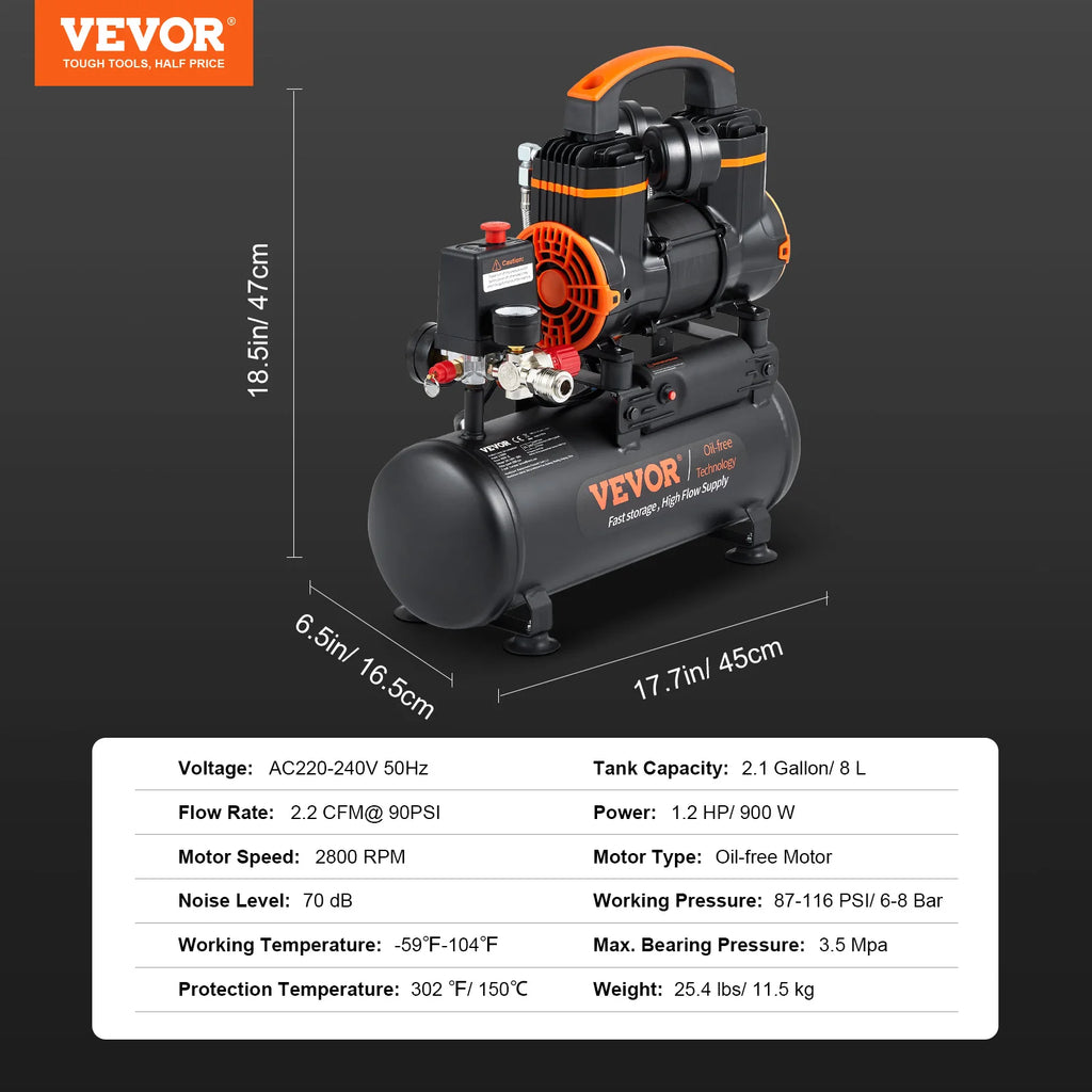 Portable Oil-Free Air Compressor 900W 1450W 1800W for Tire Repair & Woodwork