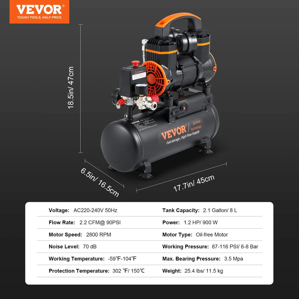 Portable Oil-Free Air Compressor 900W 1450W 1800W for Tire Repair & Woodwork
