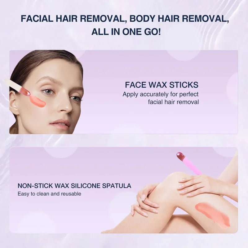 Hair Removal Waxing Kit with Warmer & Beads for Face & Body - UK Plug