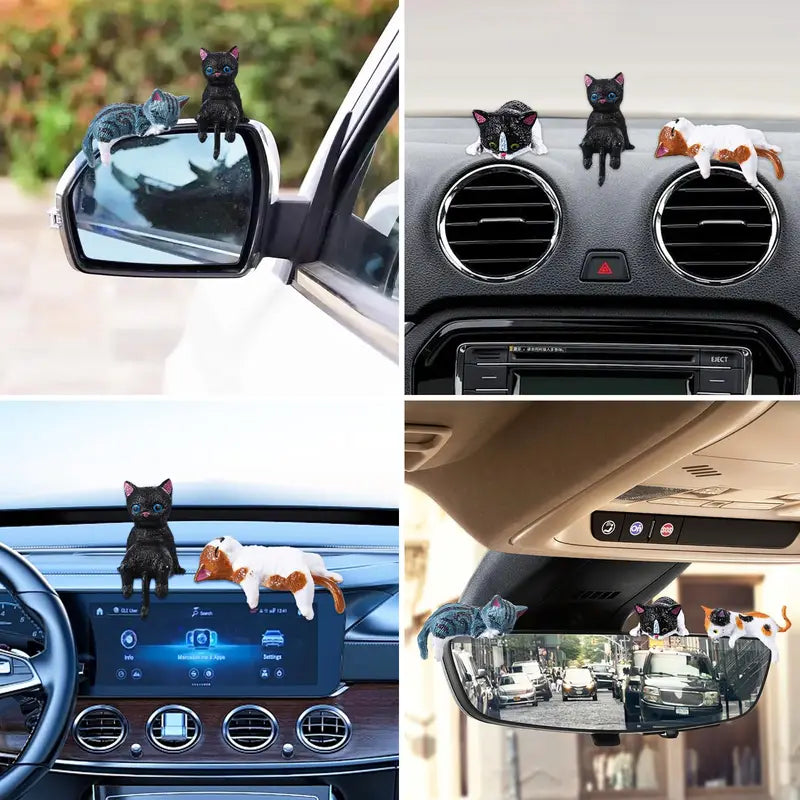 Mini Cartoon Cat Car Decorations Set - Creative Resin Edge Decor for Car Screens