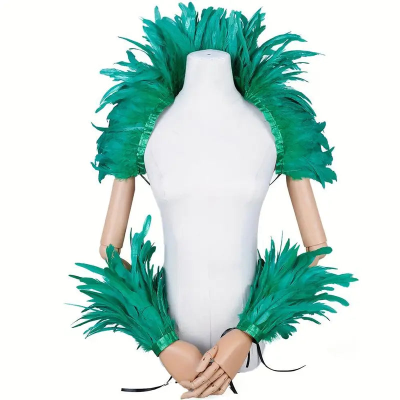 Halloween Punk Cosplay Feather Masked Ball Gown Shawl - Red, Yellow, Mint Options