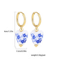 Blue & White Porcelain Teapot Pendant Earrings Vintage Ceramic Heart & Pearl Dangle Jewelry