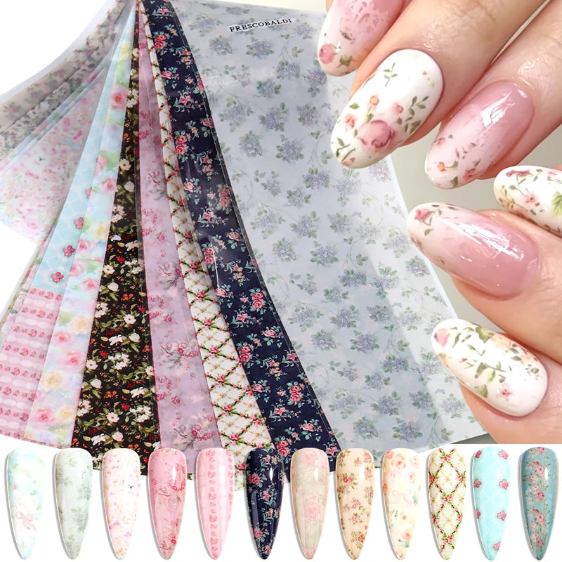 Summer Floral Nail Art Transfer Stickers - Wildflower & Starry Sky Designs