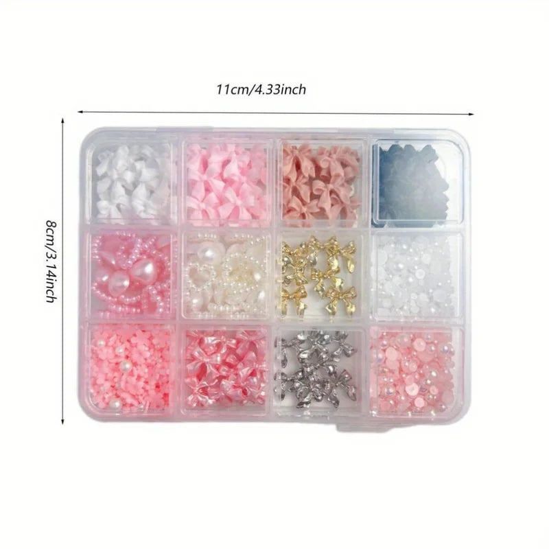 Nail Art Decorations Kit with Resin Bow Charms & Pearls - DIY Manicure Supplies