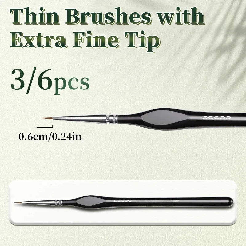Fine Tip Paint Brush Set for Acrylic and Miniatures - Thin Nylon Hair Detail Brushes