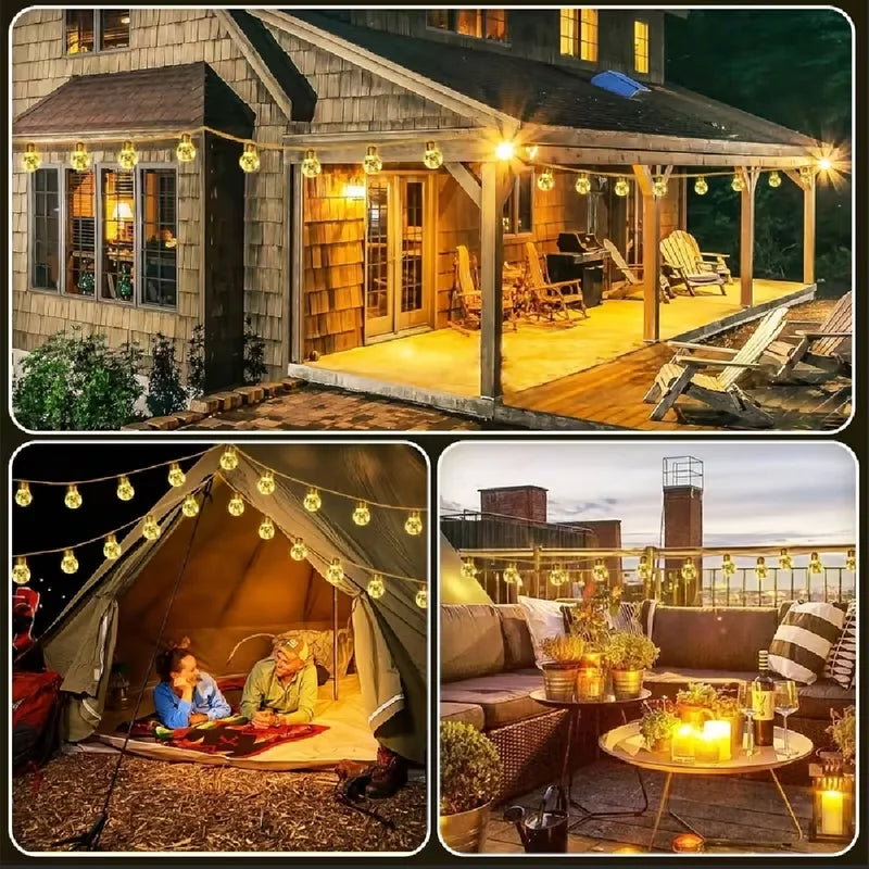 Solar Powered Rope String Lights Outdoor Garden Decor with 8 Modes - Hemp & Plastic Bulbs