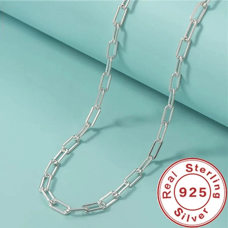 Sterling Silver Paper Clip Chain Necklace for Men Women Wedding Party Gift