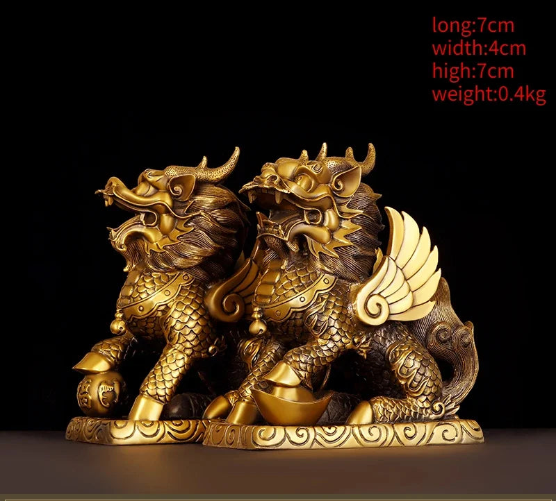 Feng Shui Copper Unicorn Ornament with Yuanbao for Home Office Decor