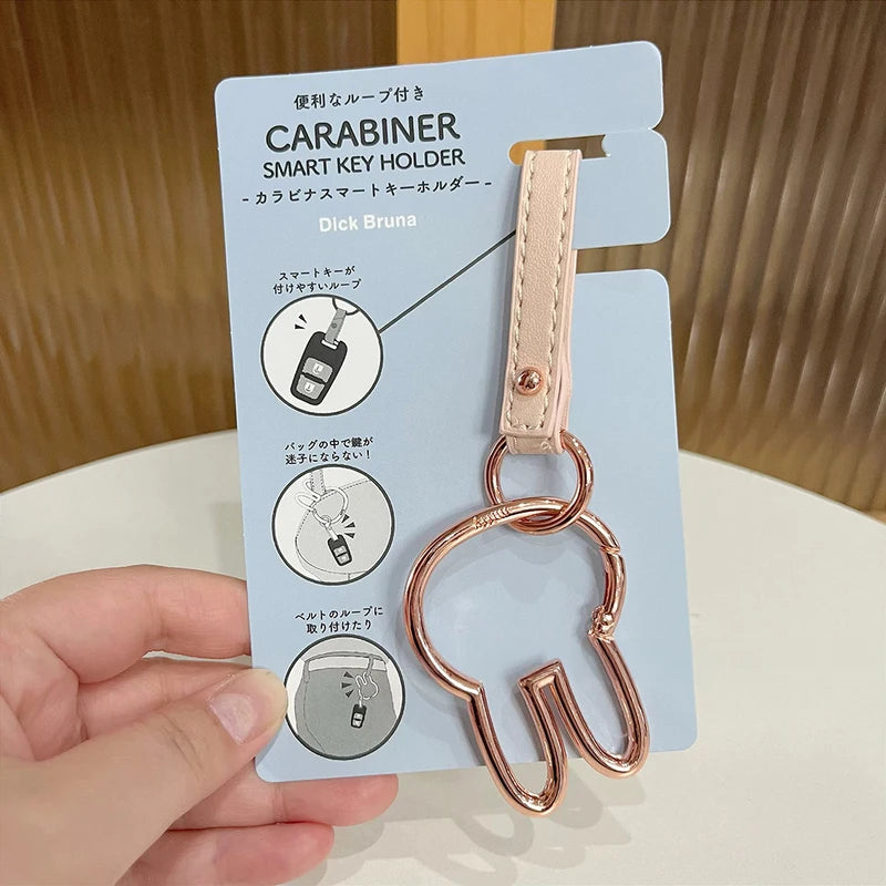 Kawaii Miffy Cartoon Rabbit Key Chain Leather Pendant Metal Decoration Gift