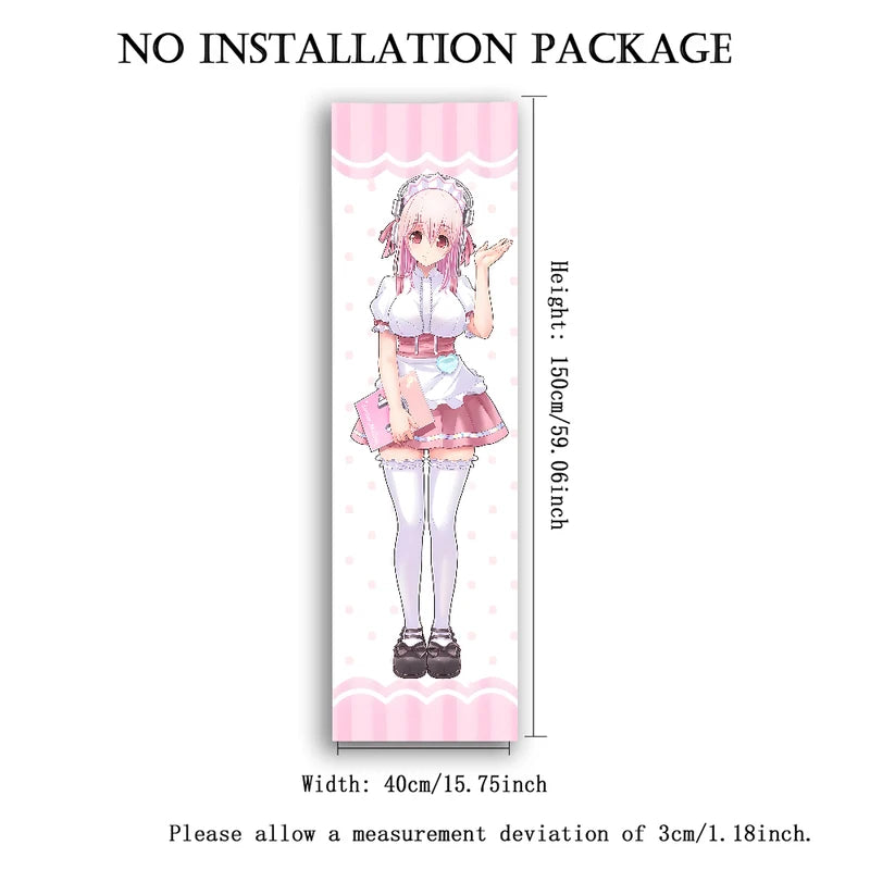 Super Sonico Maid Outfit Wall Tapestry - Pink Polka Dot Anime Decor for Bedroom
