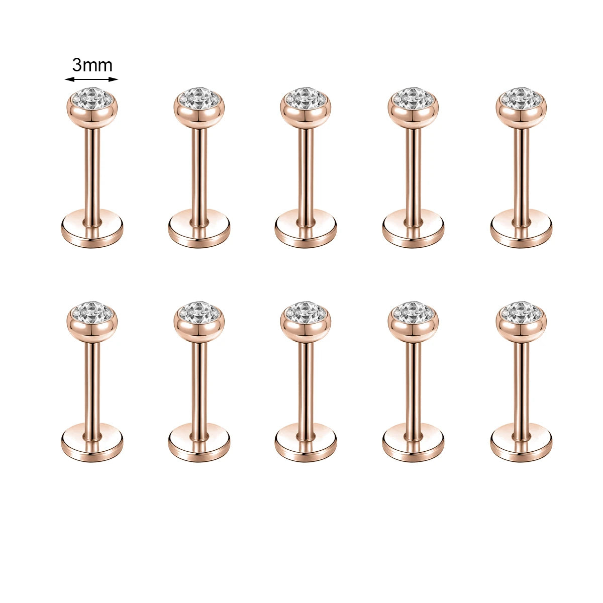 10 Pcs Stainless Steel Lip Piercing Set with CZ Crystals, 6/8/10MM - Men & Women