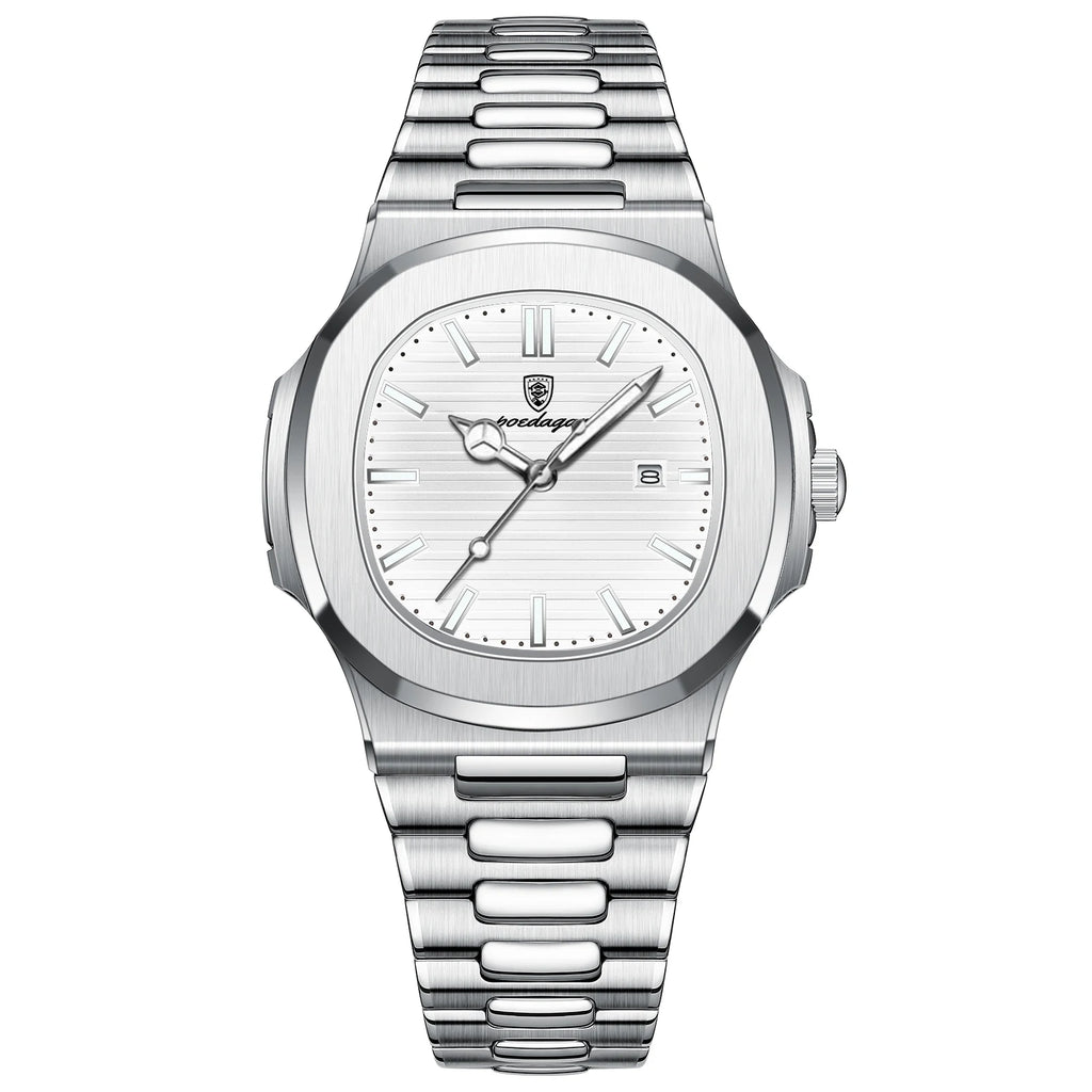Luxury Men's Square Wristwatch Waterproof Luminous Date Quartz Watch - Stainless Steel Business & Sports Style