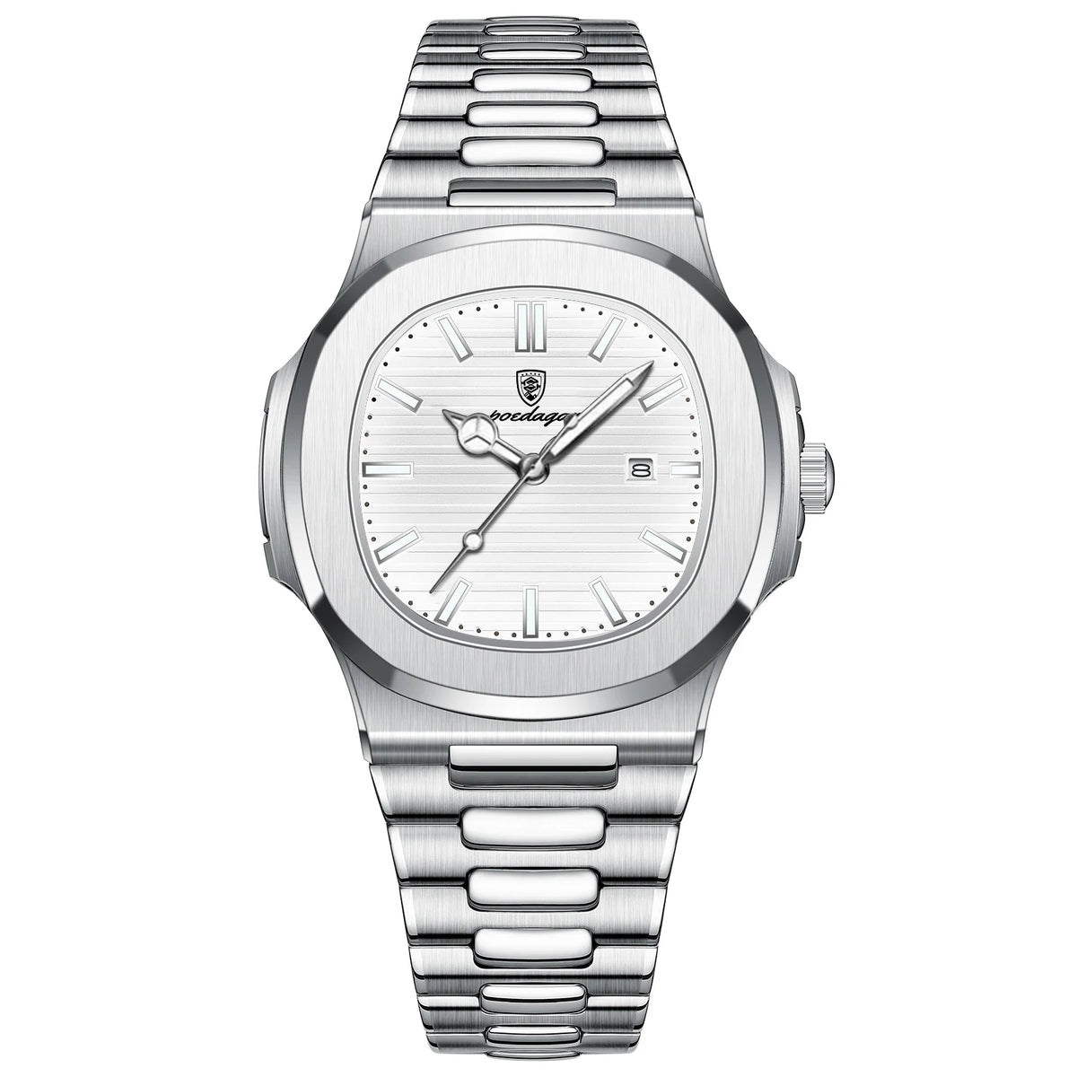 Luxury Men's Square Wristwatch Waterproof Luminous Date Quartz Watch - Stainless Steel Business & Sports Style