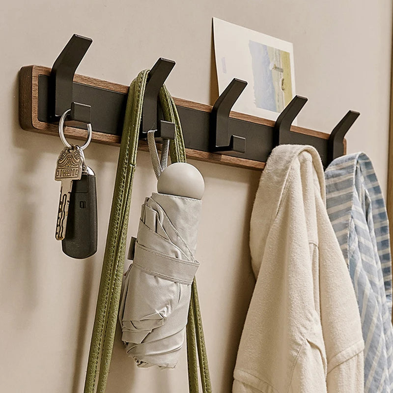 Black Wood Wall Hook Coat Rack for Bathroom Kitchen Bedroom Hallway