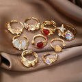 9pcs Y2K Crystal Heart Open Rings Set for Women Girls - Vintage Punk Jewelry
