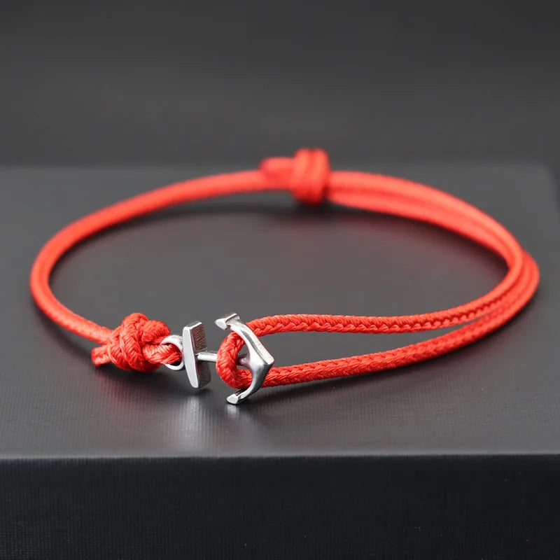 Adjustable 2mm Rope Bracelet for Men Women Stainless Steel Anchor Jewelry