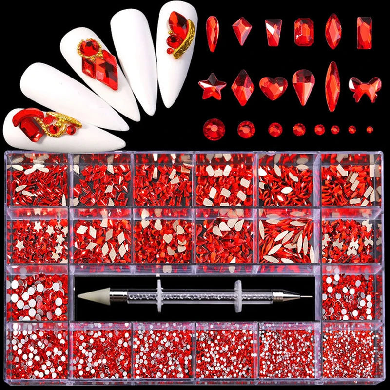 21-Piece Rhinestone Nail Art Jewelry Set with Flat Glass Diamonds
