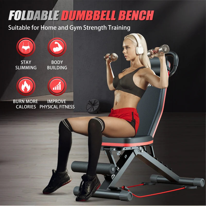 Foldable Multi-Functional Dumbbell Bench with 1000 lbs Capacity and 6 Adjustable Incline Levels