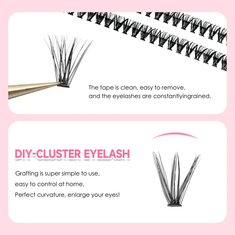 DIY Eyelash Extension Kit 200 Clusters Lash Bond Seal Makeup Tools for Natural Look