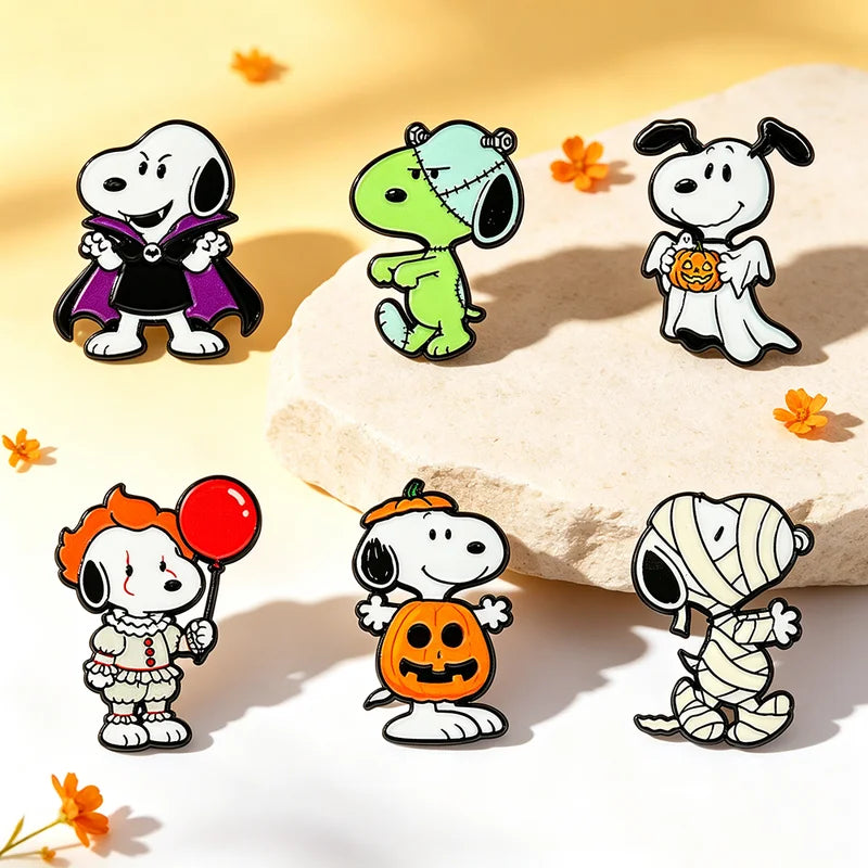 Halloween Enamel Pin Set 6-Pack Cartoon Dog Brooches for Backpack & Jacket