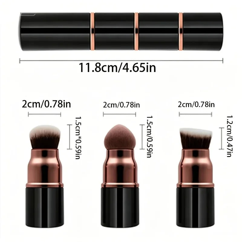 3-in-1 Portable Makeup Brush Set with Detachable Sponge & Dust Cover