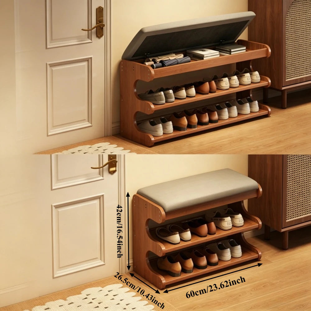 Upholstered Shoe Storage Bench with Flip Top Seat Entryway Organizer