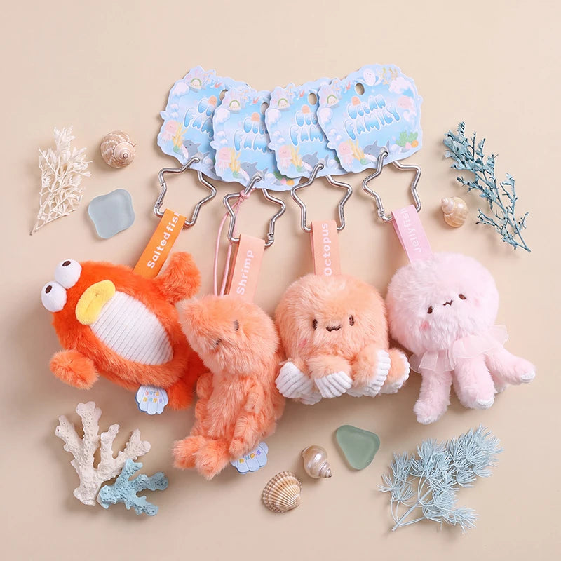 Creative Ocean Animal Plush Keychain Set - Penguin Shark Octopus Toy Gift