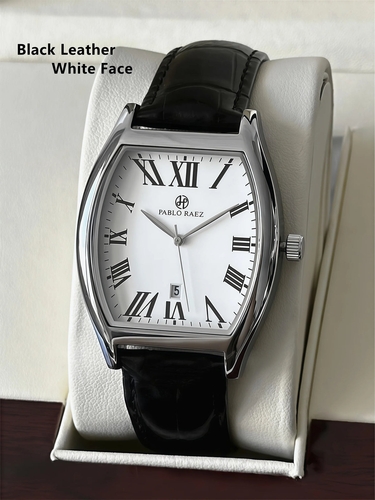 Luxury Quartz Watch for Men Waterproof Leather Wristwatch with Barrel Shape and Date Function