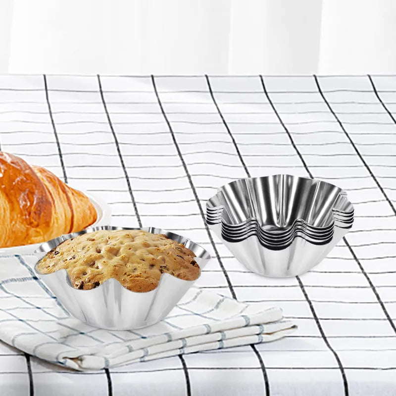 12Pcs Stainless Steel Dessert Molds Non-Stick Egg Tart Cupcake Baking Tools