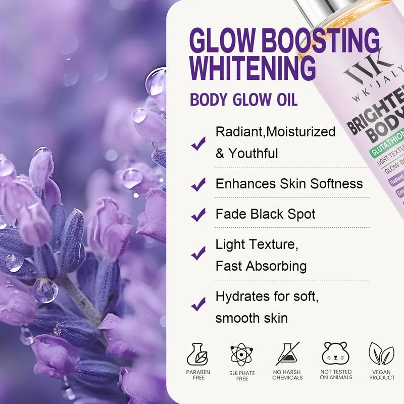 Glow Boosting Whitening Body Oil with Glutathione & Lavender - 300ml Moisturizer for All Skin Types