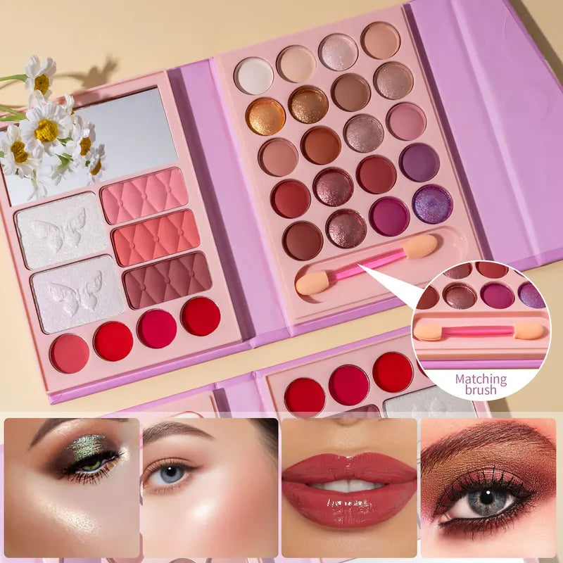 All-in-One Makeup Palette with Lipstick, Blush, Contour & Highlighter - Multicolor