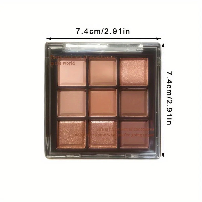 9-Color Mocha Chocolate Eyeshadow Palette with Matte, Pearly & Glitter Finishes