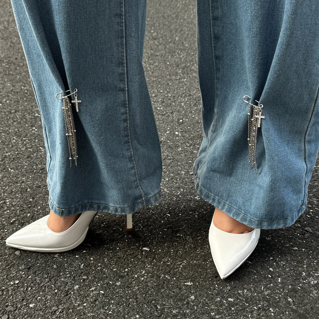 Retro Sweet Imitation Pearl Metal Chain Tassel Pendant Jewelry Pin Foot Chain for Girl Fashion