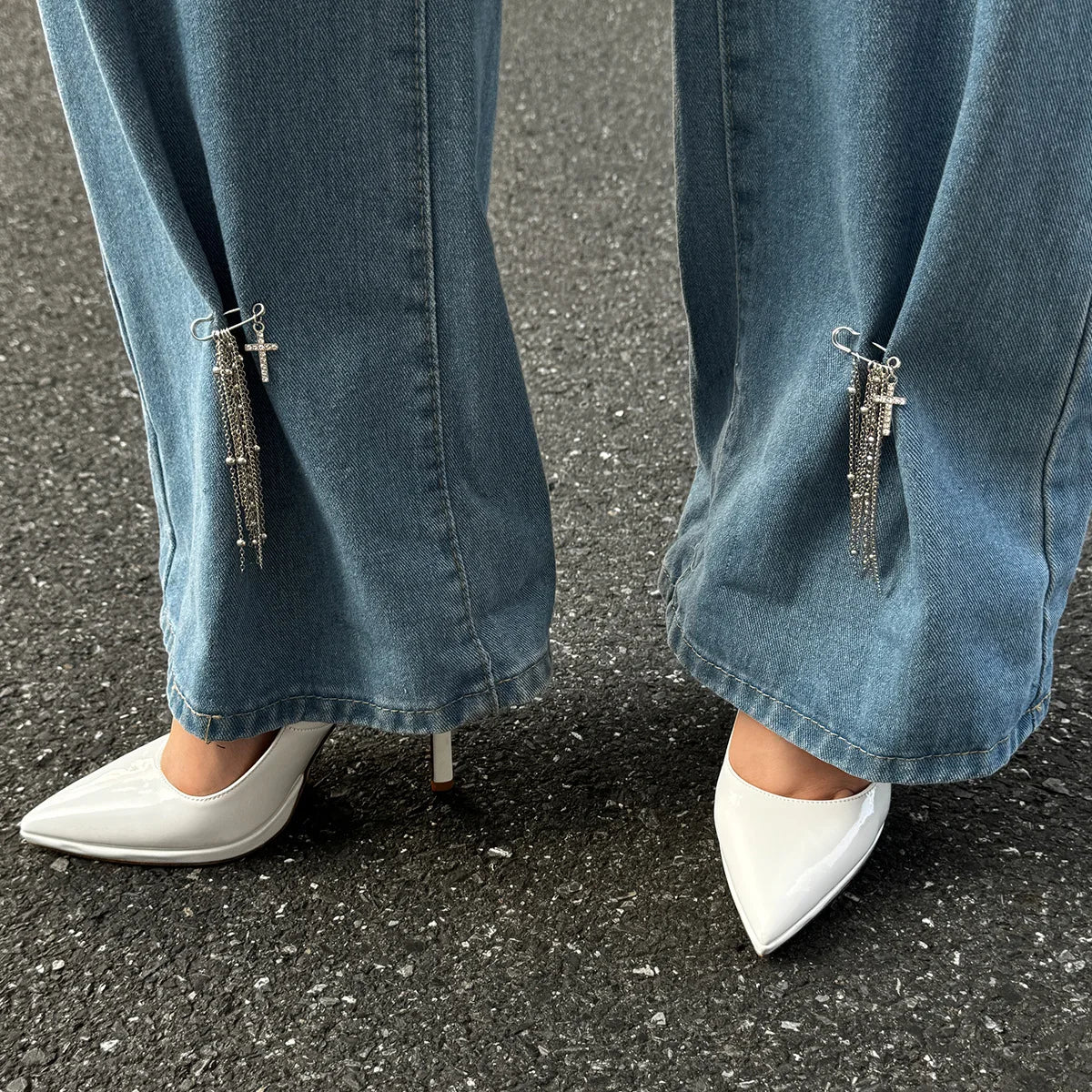 Retro Sweet Imitation Pearl Metal Chain Tassel Pendant Jewelry Pin Foot Chain for Girl Fashion