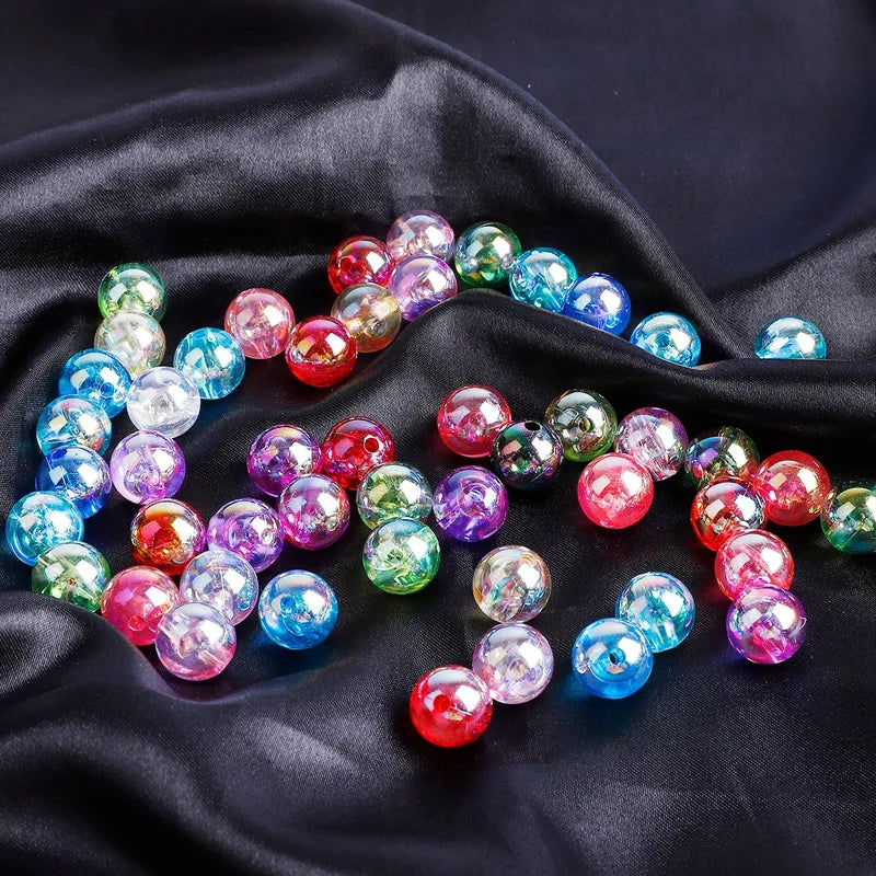 Rainbow AB Color Acrylic Beads - Loose Round Spacer Jewelry Making Supplies