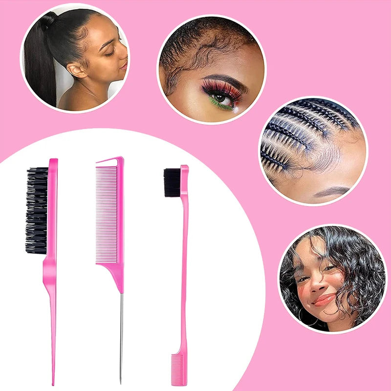 3-Piece Hair Comb Kit Fine Tooth Dual Edge & Bristle Brush for Hair Styling