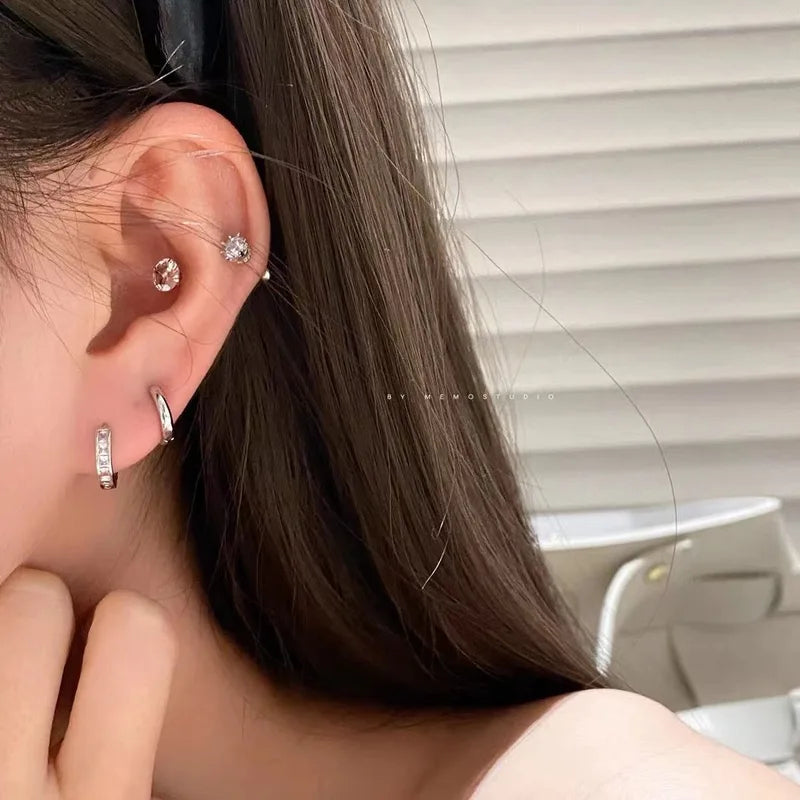4-Piece Stainless Steel Zircon Hoop Earrings for Women - Trendy Daily Jewelry