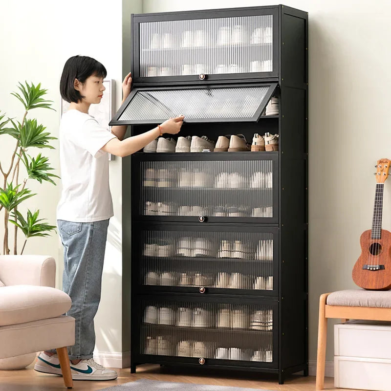 Multi-Layer Shoe Rack Storage Cabinet with Door and Large Capacity