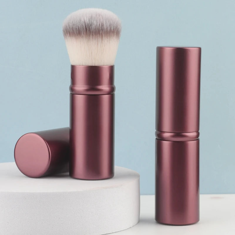 Retractable Makeup Brush Powder Blusher Mini Multi-Function Portable with Aluminum Handle