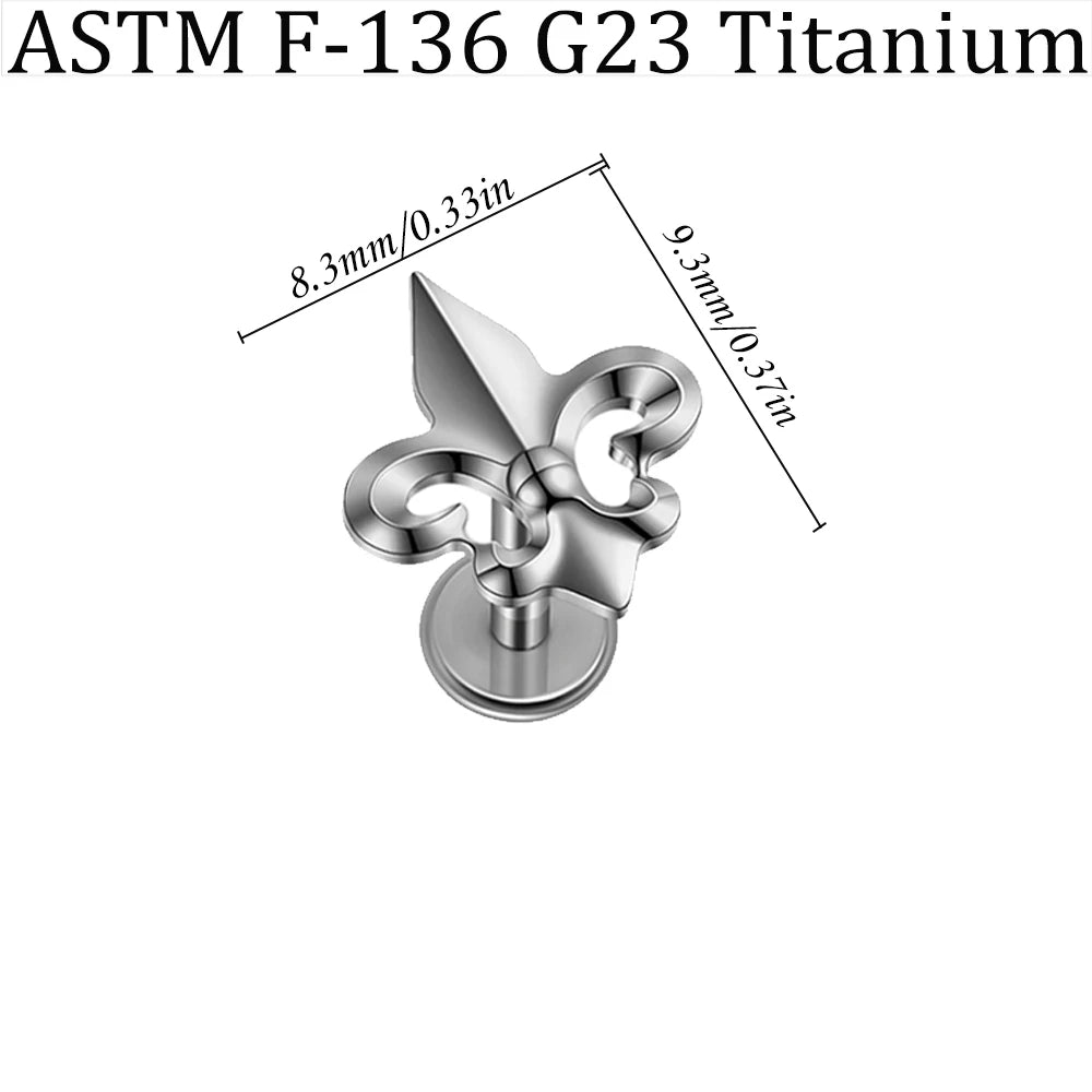 Titanium Labret Lip Stud with Horn or Anchor Design, Internal Threaded Piercing Jewelry 16G