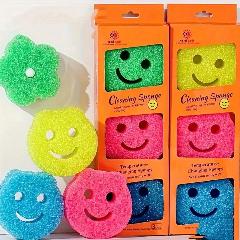 3-Piece Kitchen Sponge Brush Set, Multi-Functional Scrubbing Sponges for Frying Pan Cleaning