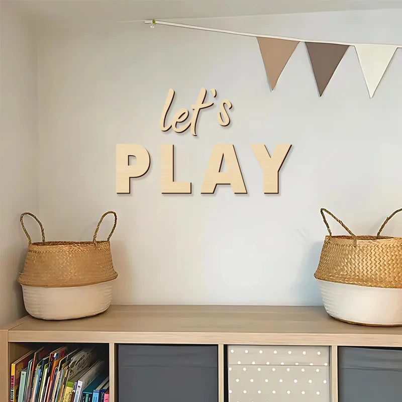 Let's Play Wooden Wall Sign for Playrooms and Bedrooms - Nursery Wall Decor