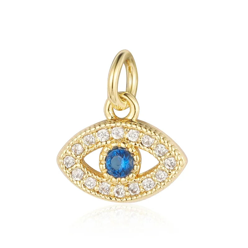 5-Piece Religious Evil Eye Jewelry Pendant Set - Copper Zircon Cross & Bear Charms for DIY Necklace & Earring Making