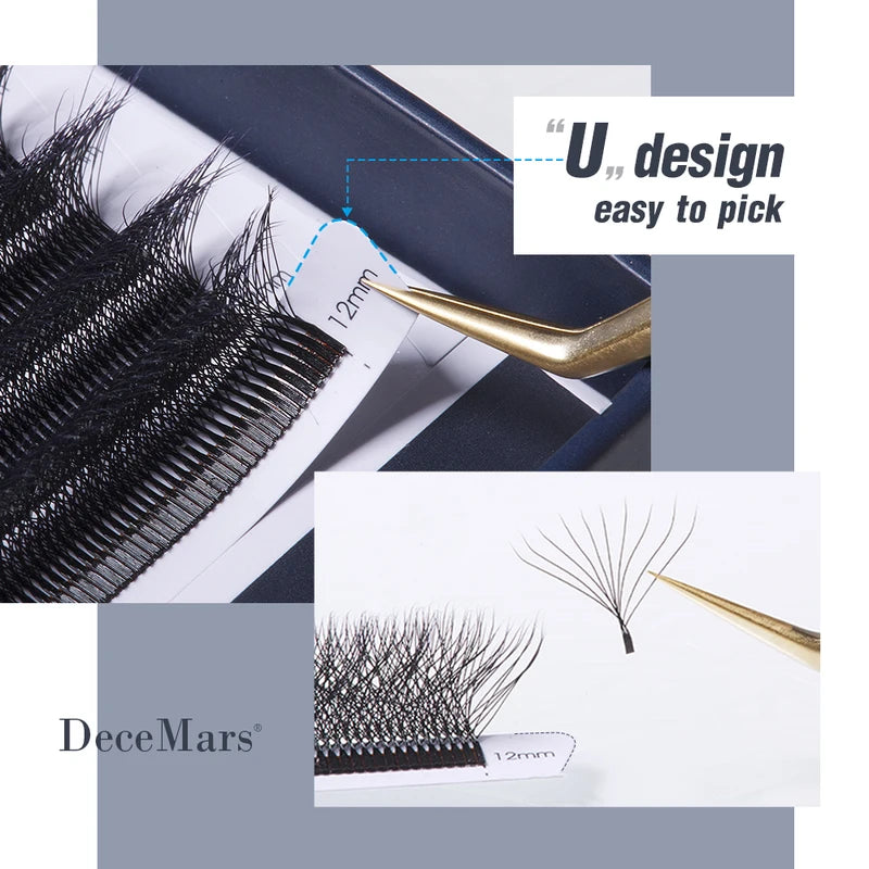 DeceMars 10D W-Shaped Eyelash Extensions 12 Lines Per Tray - Professional False Lashes