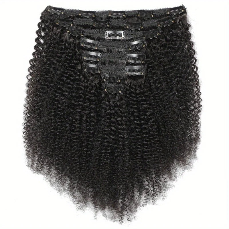 Afro Kinky Curly Clip-In Hair Extensions Human Hair Natural Black 8-24 Inches