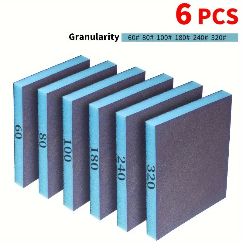 6PCS Washable Sanding Sponges 60-320 Grit Wet Dry Abrasive Blocks for Metal Wood Polishing