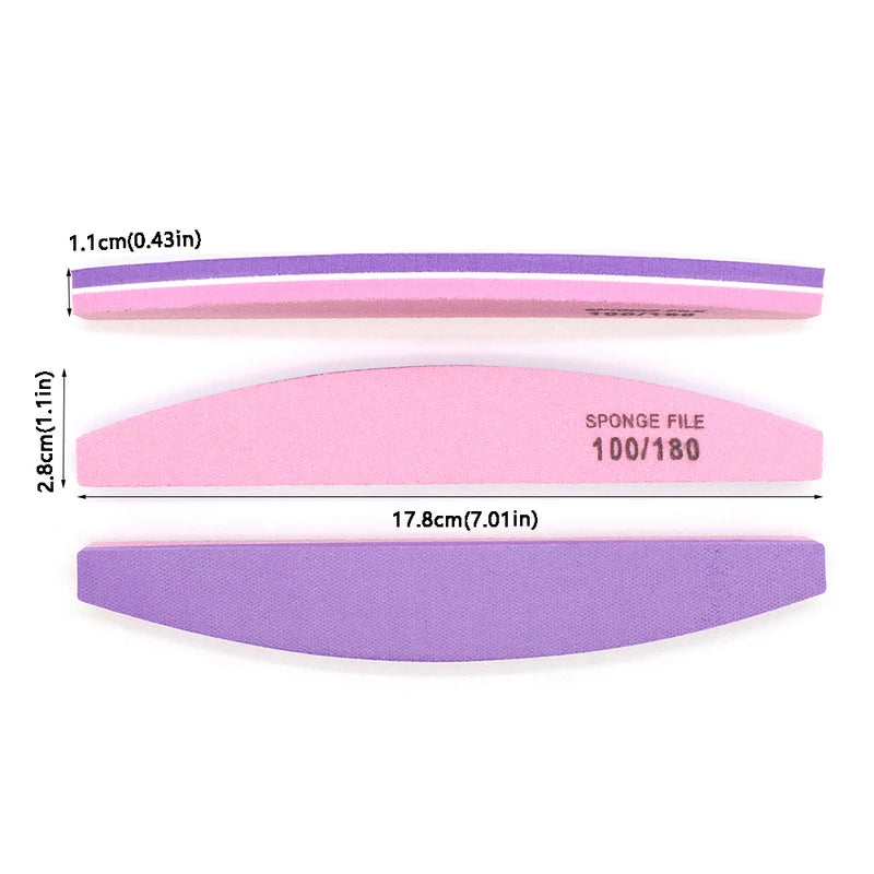 Pink & Purple Double-Sided Nail Buffer Files 100/180 Grit - 2 Pack
