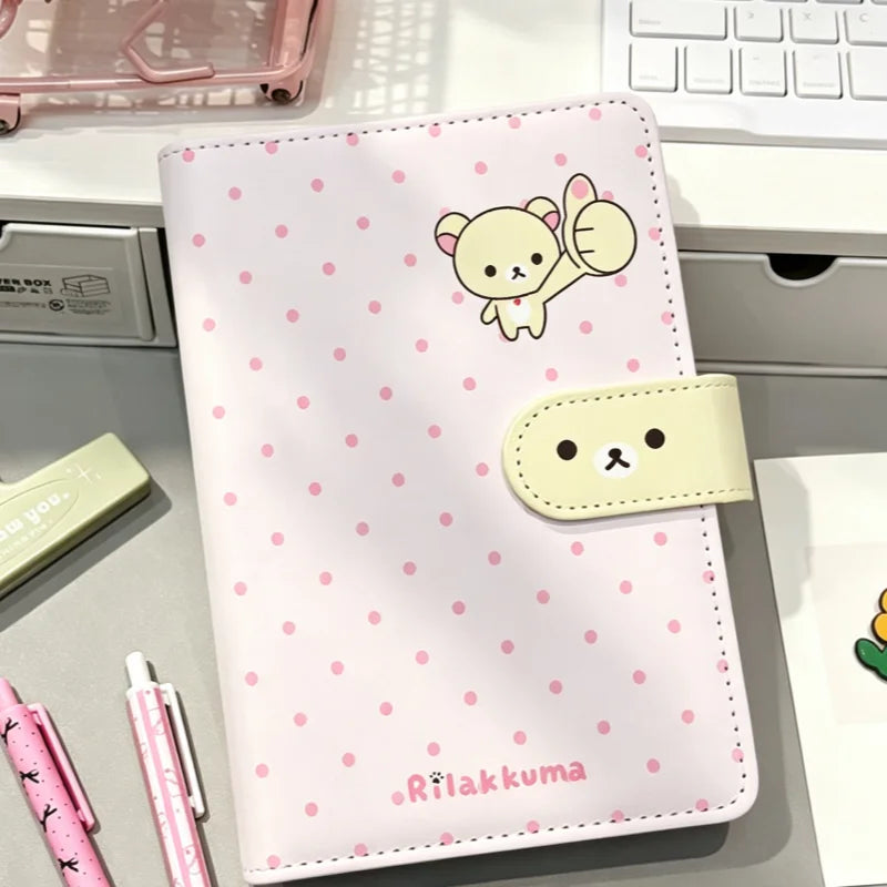 Cute Rilakkuma Pink Polka Dot Notepad - Detachable A6 Loose Leaf Stationery